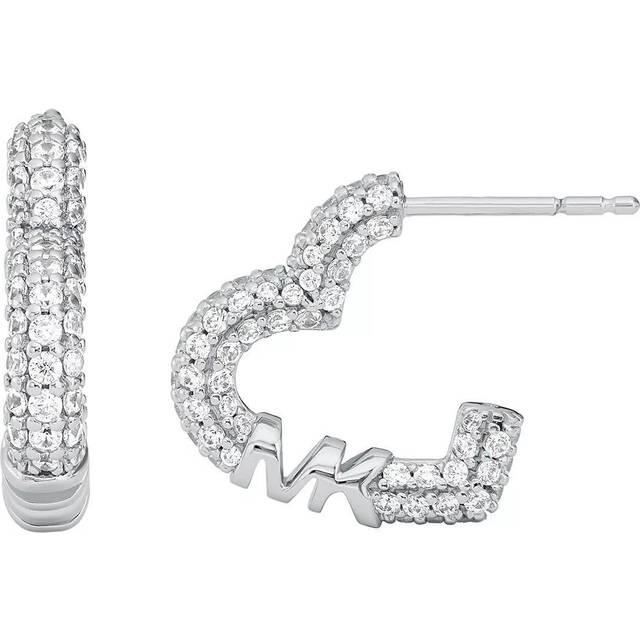 Michael Kors Love Sterling Silver Cubic Zirconia Heart Hoop Earrings