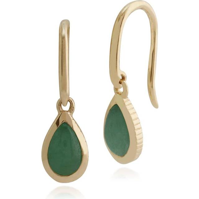 Classic Green Jade Bezel Set Drop Earrings in 9ct Yellow Gold