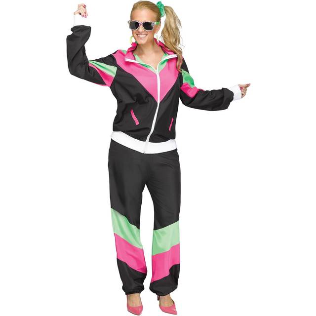 80's Track Suit Woman's Costume | 1980s Costumes - Black&#47;Pink&#47;Green (S/M)