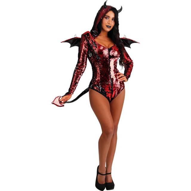 Women's Red Sequined Devil Costume - Black&#47;Red (XS)