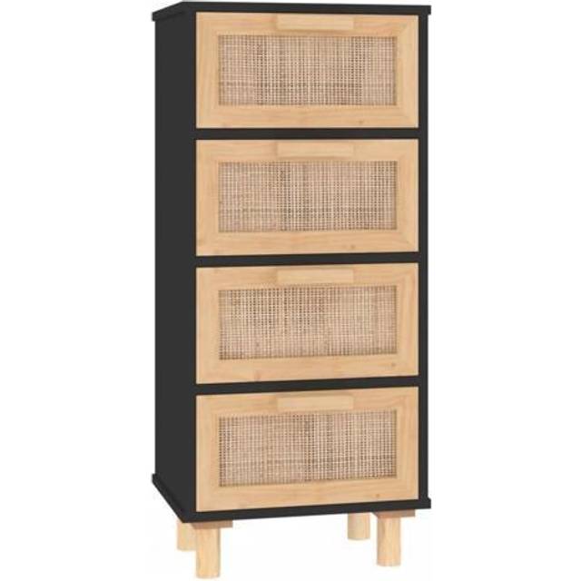 vidaXL Skänk svart 40x30x90 cm massiv furu och naturlig rotting