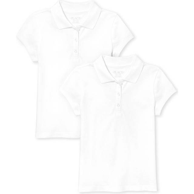 The Children's Place girls Long Sleeve Pique Polo Shirt  White 2 Pack