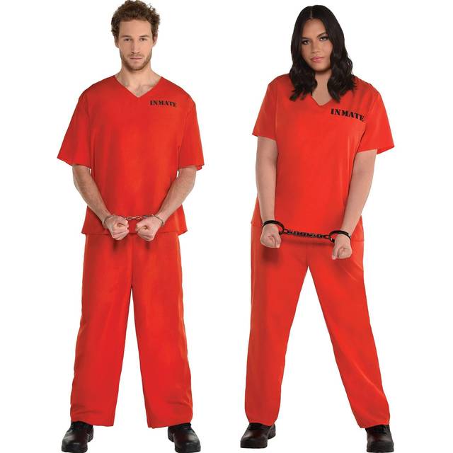 Adult Incarcerated Uniform Costume | Prisoner Costumes - Black&#47;Orange (ST)