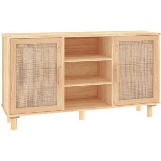 Skänk brun 105x30x60 cm massiv furu och naturlig rotting