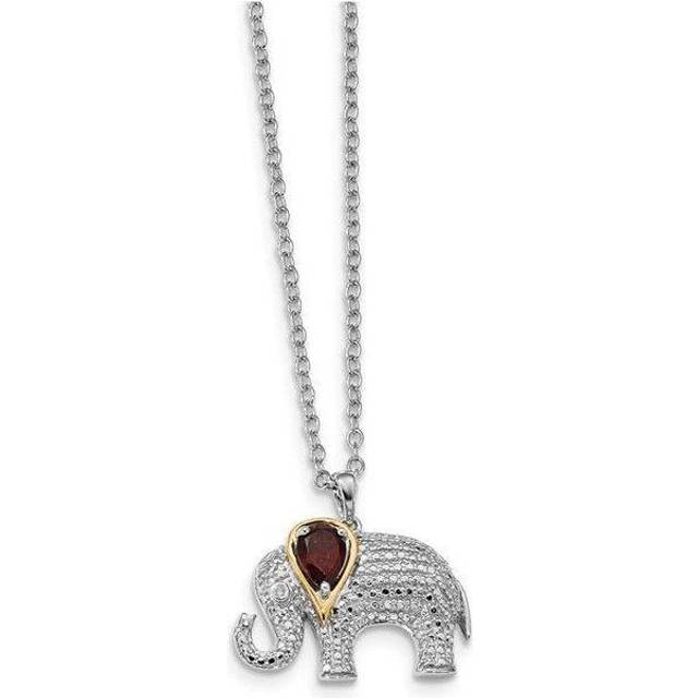 Quality Gold QG2713-17 1 mm x 17 in. Sterling Silver & 14K Garnet & Diamond Elephant Necklace