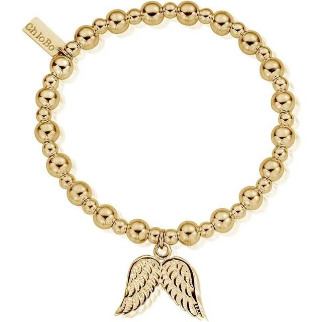 ChloBo Sterling Silver Gold Plated Mini Small Ball Double Angel Wing Bracelet - Silver