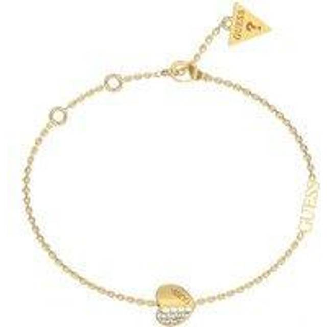 Lovely Guess Plain Pave Heart Charm Gold Bracelet UBB03036YGL