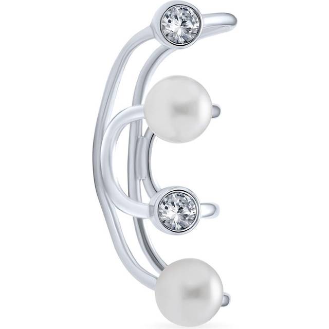 Geometric Spiral Wire Crystal White Simulated Pearl Cartilage Ear Cuff Wrap Helix Earring For Women 925 Sterling Silver