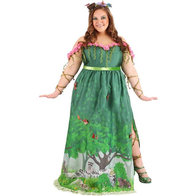 Plus Size Mother Nature Costume for Women - Green&#47;Pink (1X)