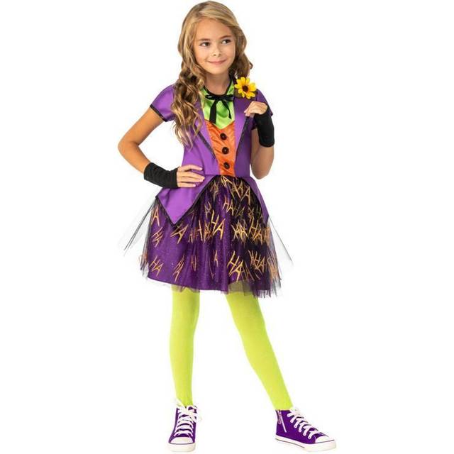 Girls Purple Deluxe Joker Fancy Dress Dc Comic Book Kids Halloween Costume