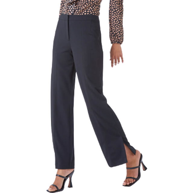 Elastic Waist Side Split Straight Trousers - Black - Size 12 - Roman