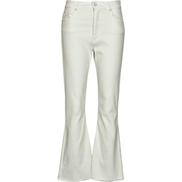 Ikks Womens Ecru Frayed-hem Flared High-rise Jeans 14 - ECRU
