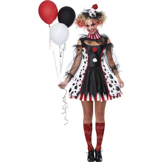 Adult Creepy Clown Costume Dress | Evil Clown Costumes - Black&#47;Red&#47;White (M)