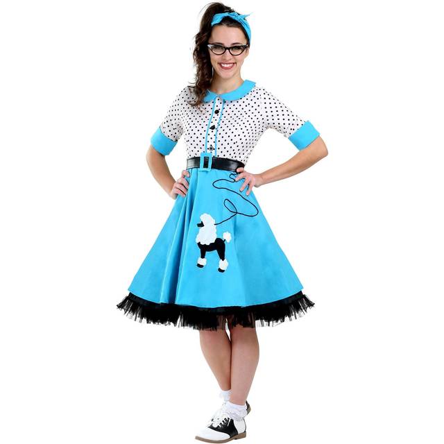 Sock Hop Cutie Costume for Women - Black&#47;Blue&#47;White (L)