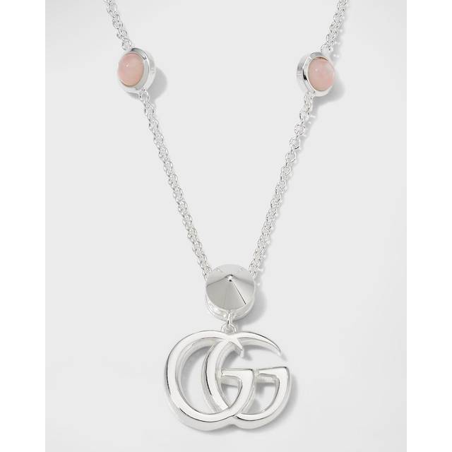 Gucci Silver GG Marmont Pink Mother of Pearl Necklace YBB52739900200U