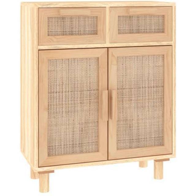 Skänk brun 60x30x75 cm massiv furu och naturlig rotting