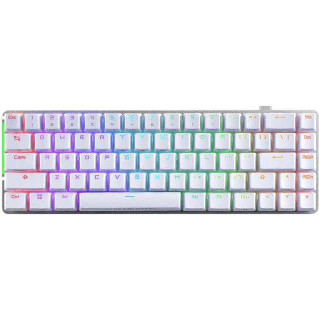 ASUS ROG Falchion Ace mekaniskt speltangentbord RGB 65% kompakt, smörjda och stabiliserade ROG NX Red, ABS-tangenter, KVM-anslutning, tre vinklar, fodral, vit, spansk version