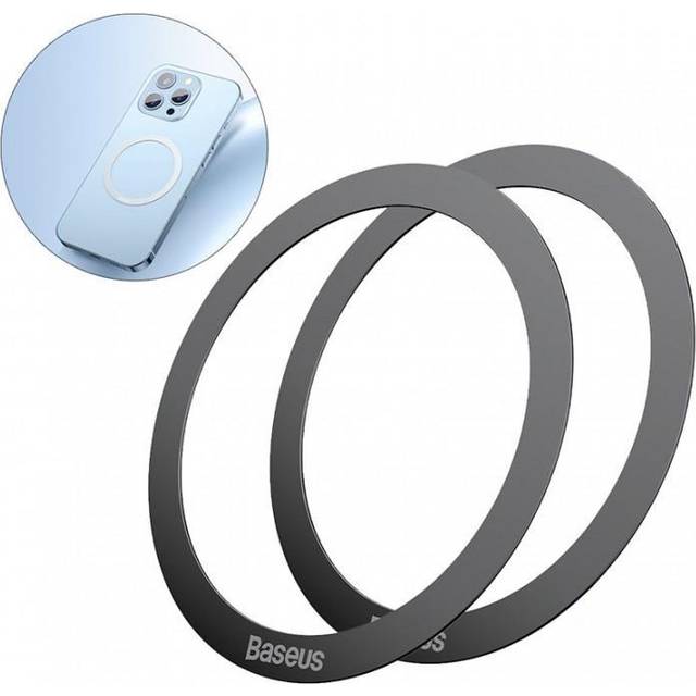 Baseus 2PCS Magnetic Metal Ring for iPhone 16 15 14 13 12 11 Pro Max Plus MagSafe Magnet for Samsung Xiaomi Wireless Charging Plate 2pcs black