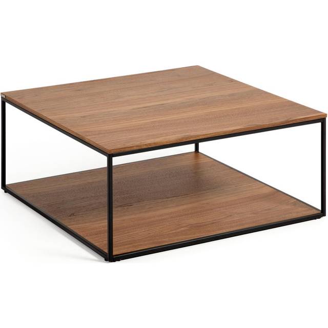 Yoana coffee table with walnut veneer and painted black metal structure, 80 x 80 cm - Brown
