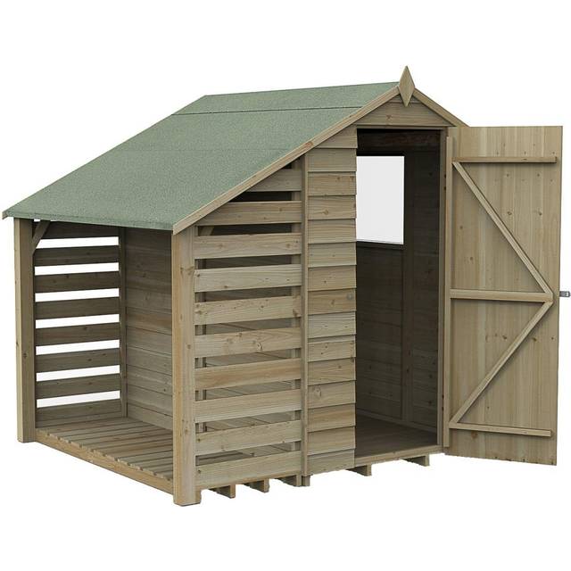 Forest Garden 4x6 Forest 4Life Overlap Windowless Apex Shed with Lean to - 4 x 6 Forest 4Life Overlap Windowless Apex Wooden Shed With Lean To - With Installation o