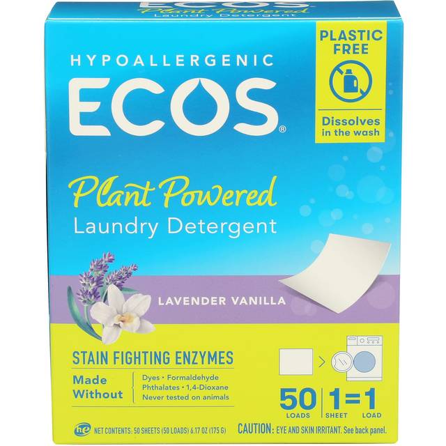 ECOS Laundry Detergent Sheets Plastic-Free Lavender Vanilla 50 Loads