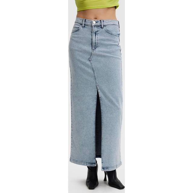 Gestuz, Maxi Skirts, female, Gray, 2XL, Denim Maxi Skirt with High Waist and Front Slit