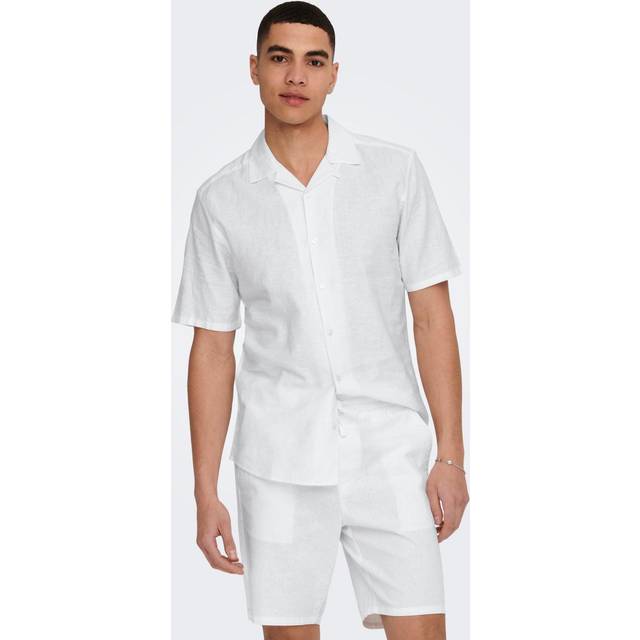 Only & Sons - Resort Linen Short Sleeve Shirt In White M