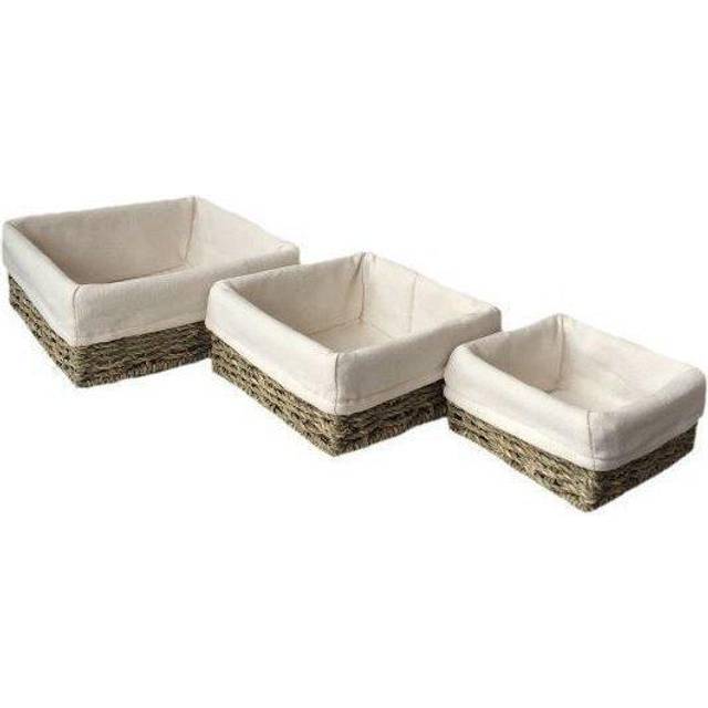 Set of 3 Cotton Lined Square Seagrass Tray
