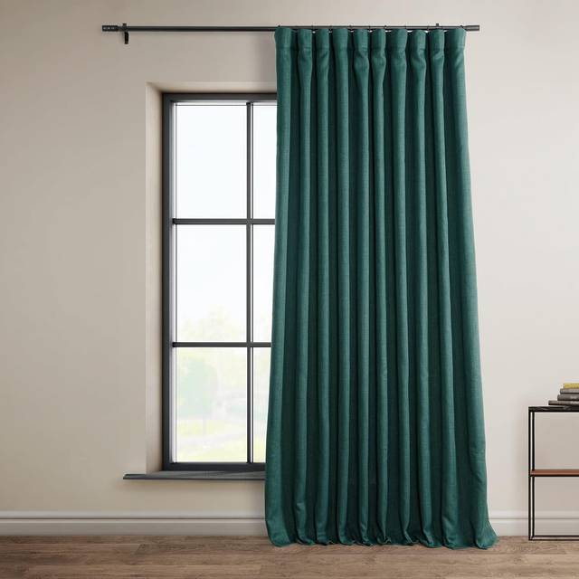 HPD Halvpris draperier falskt linne mörkläggningsgardiner för rum – 213 cm långa extra breda lyxiga linnegardin för sovrum och vardagsrum (1 panel), 100 B x 84 L, skiffer blågrön