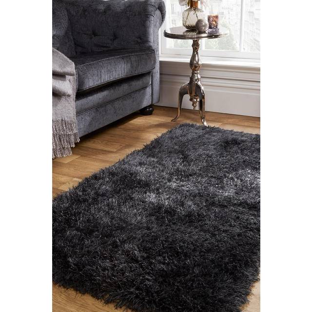 Shaggy Fluffy Glitter 5cm Pile Rug - Charcoal / 120cm - Grey