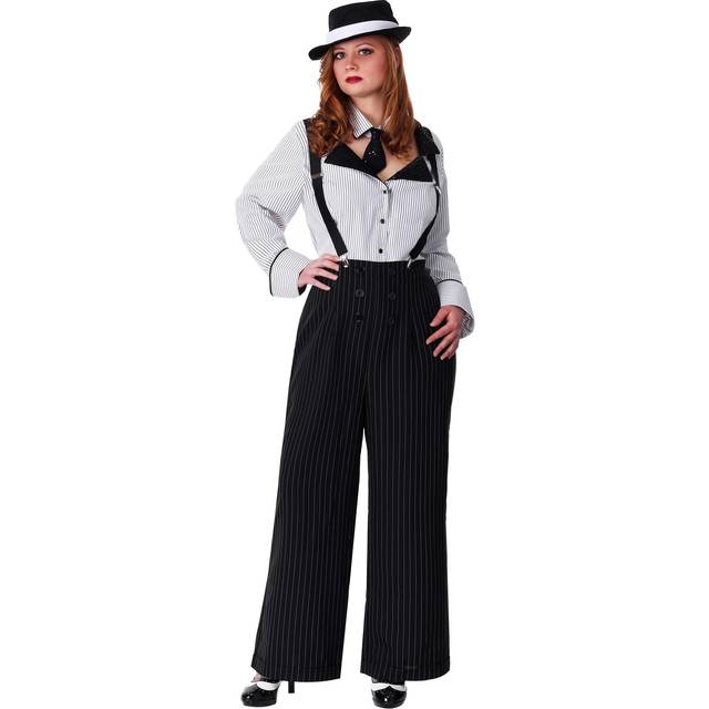 Plus Size Pinstripe Gangster Women's Costume - Black&#47;White (1X)