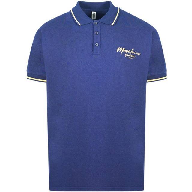 Moschino Mens Tipped Collar Blue Polo Shirt Cotton - Size Small
