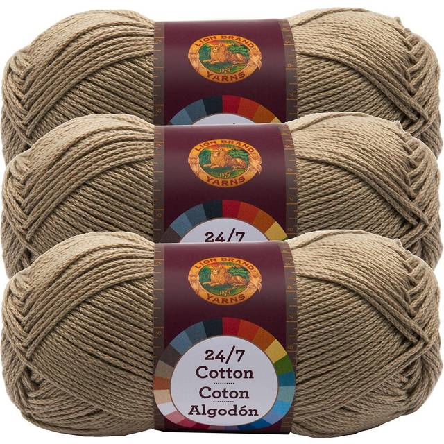 Lion Brand 24/7 Cotton Yarn  Yarn for Knitting  Crocheting  and Crafts  Taupe  3 Pack