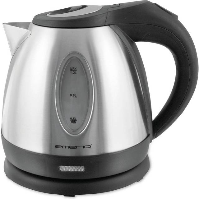 Emerio Vattenkokare rostfritt stål, 1,2 liter, 1 500 watt, 360° bas kabelansluten -> vattenkokare trådlös, BPA-fri, täckt värmeelement, automatisk avstängning, perfekt för hem, camping eller kontor,