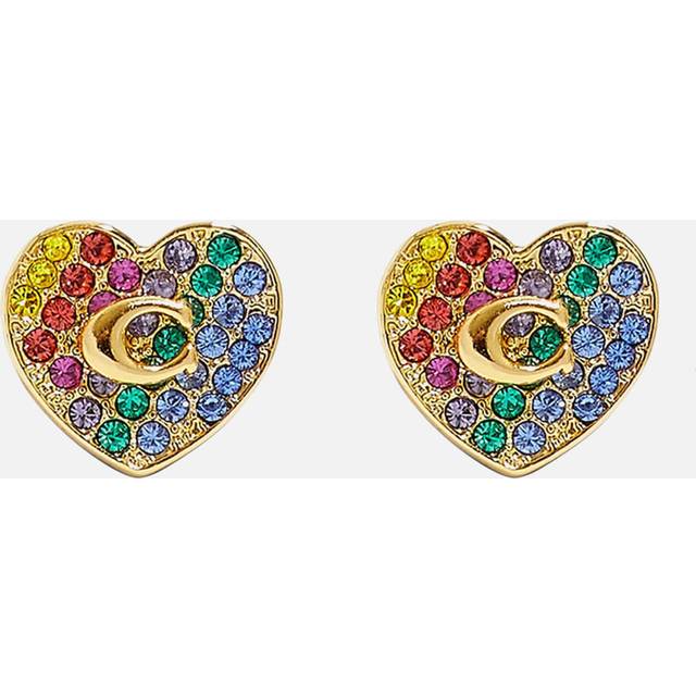 Coach Pave Heart Gold-Plated Crystals Stud Earrings - Multi