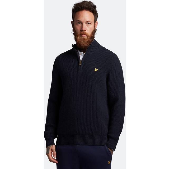 Lyle & Scott, Round-neck Knitwear, male, Blue, 2XL, Ribbed Quarter Zip Jumper