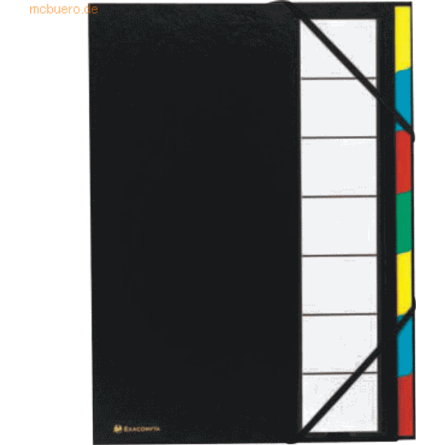 Exacompta 25.3 x 34 cm, Harmonika Expanding Multipart File, 225 g, 7 Compartments - Black