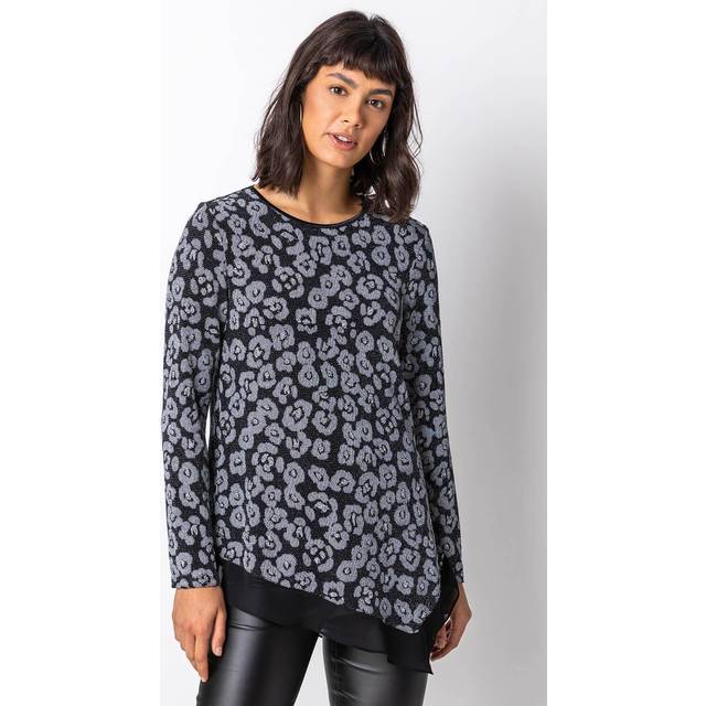 Roman Womens Glitter Animal Print Asymmetric Hem Top Polyamide - Size 10 UK