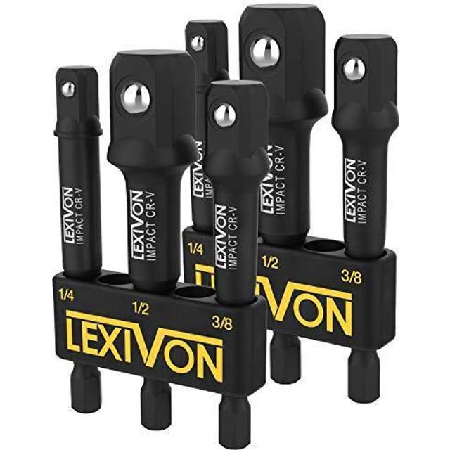 "LEXIVON [2-Pack] Impact Grade Socket Adapter Set, 3"" Extension Bit with Holder | 3-Piece 1/4"", 3/8"", and 1/2"" Drive, Adapt Your Power Drill to High"