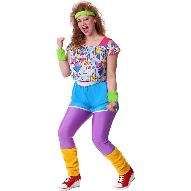 Work It Out 80s Women's Plus Size Costume - Green&#47;Blue&#47;Purple (3X)