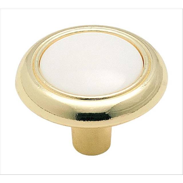 Amerock | Cabinet Knob | White / Polished Brass | 1-1/4 inch (32 mm) Diameter | Everyday Heritage | 1 Pack | Drawer Knob | Cabinet Hardware