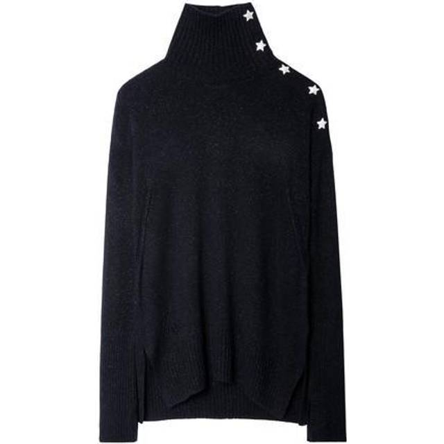 Zadig&voltaire Womens Noir Alma Contrast Button Cashmere Jumper L - NOIR