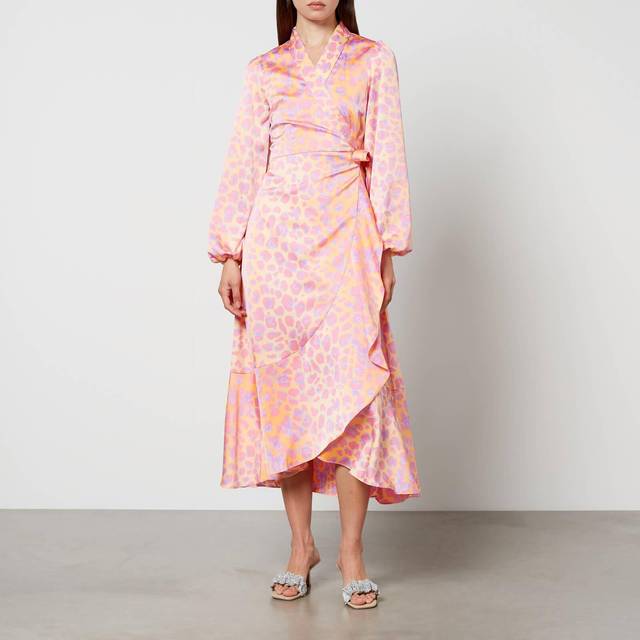 Cras Laracras Printed Silk-Satin Wrap Dress - EU 38/UK 10 - Orange