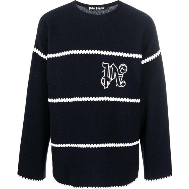 Men's Palm Angels Monogram Striped Sweater Navy Blue - Size: 40/Regular