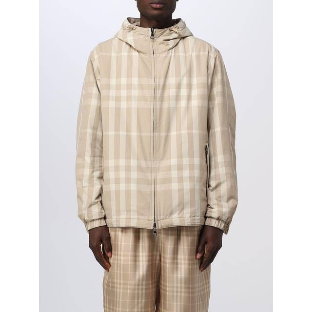Men's Burberry 'Stanford' Reversible Check Rear Logo Hooded Padded Jacket Beige - Cream - Size: 38/Regular