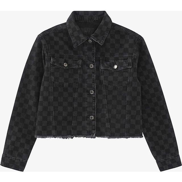 Ikks Womens Light Grey Chine Checkerboard-print Denim Jacket S