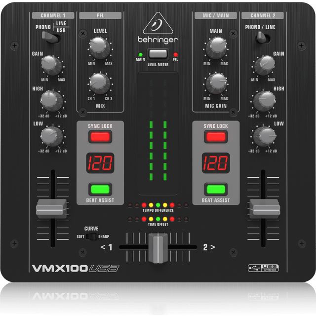 Behringer Pro VMX100USB Professional 2-Channel DJ Mixer