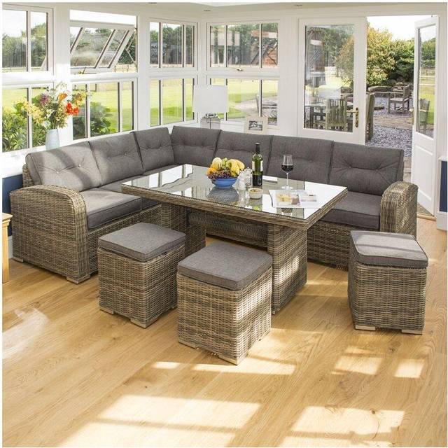 Rowlinson Thornbury 9 Seater Rattan Weave Corner Adjustable Sofa Dining Set Natural - Brown