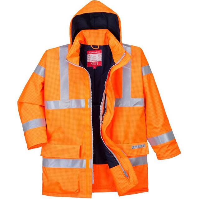 (Orange, XL) Portwest Bizflame Rain Hi-Vis Antistatic FR Jacket
