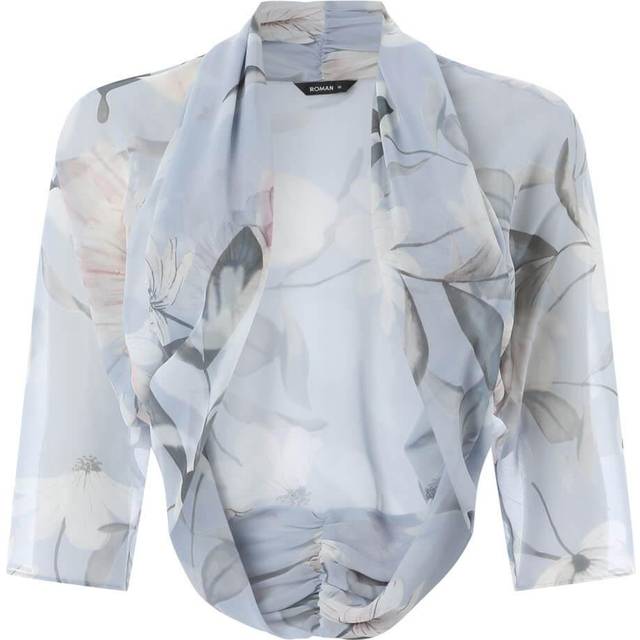 Roman Light Grey Floral Print Chiffon Bolero - Size 18